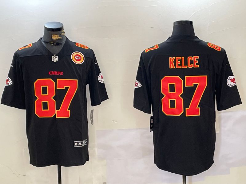 Men Kansas City Chiefs 87 Kelce Black 2024 Nike Vapor Limited NFL Jersey style 2